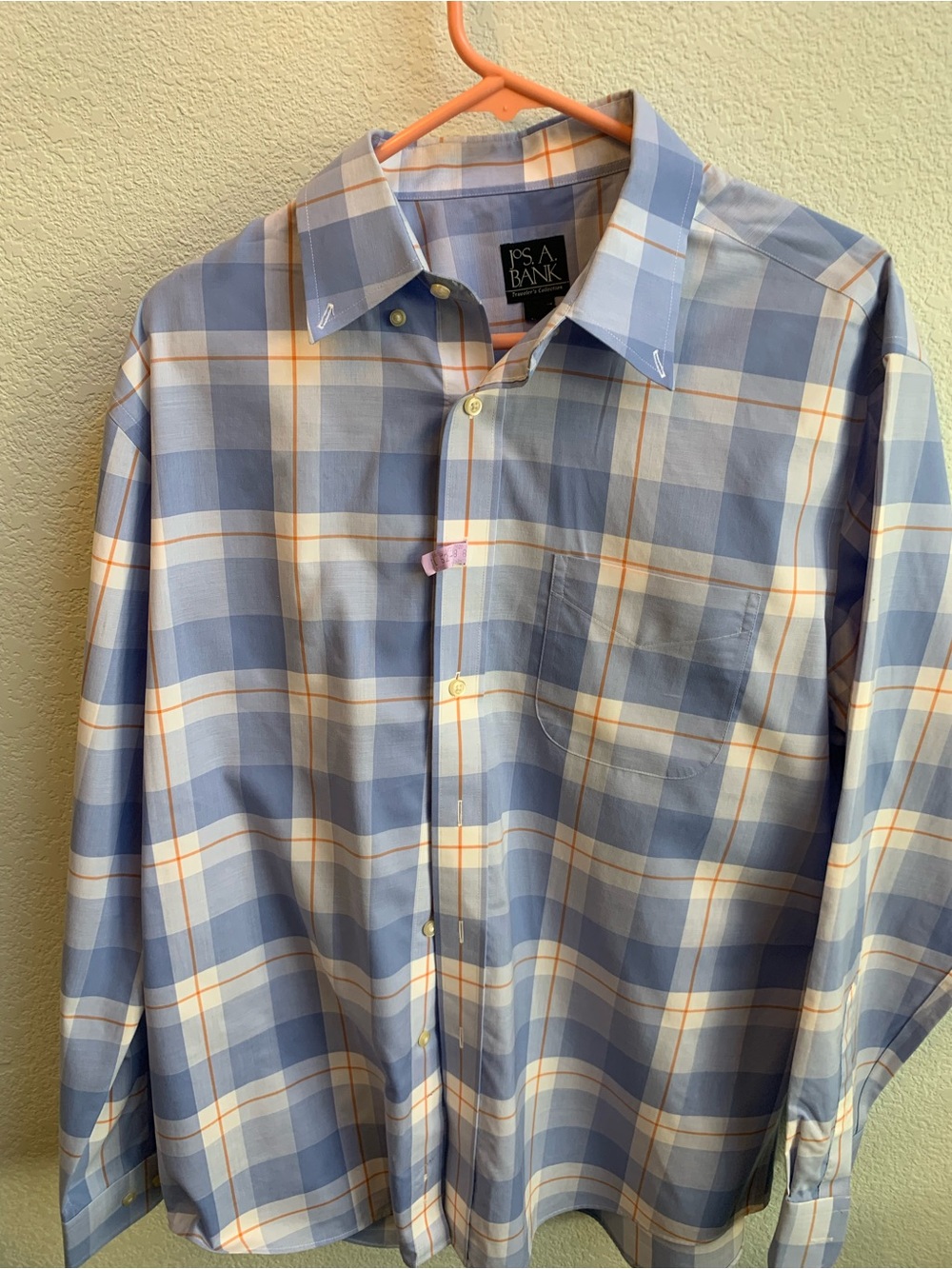 Jos. A. Bank Light Blue and Orange Plaid Dress Shirt